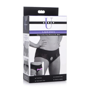 Lace Envy Black Crotchless Panty Harness - L/xl - MyPleasure