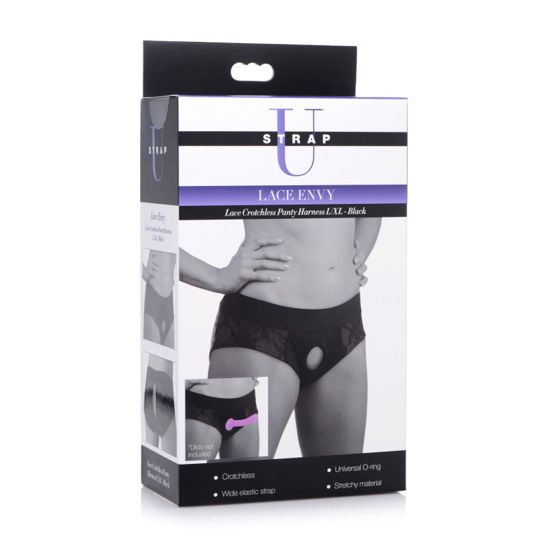 Lace Envy Black Crotchless Panty Harness - L/xl