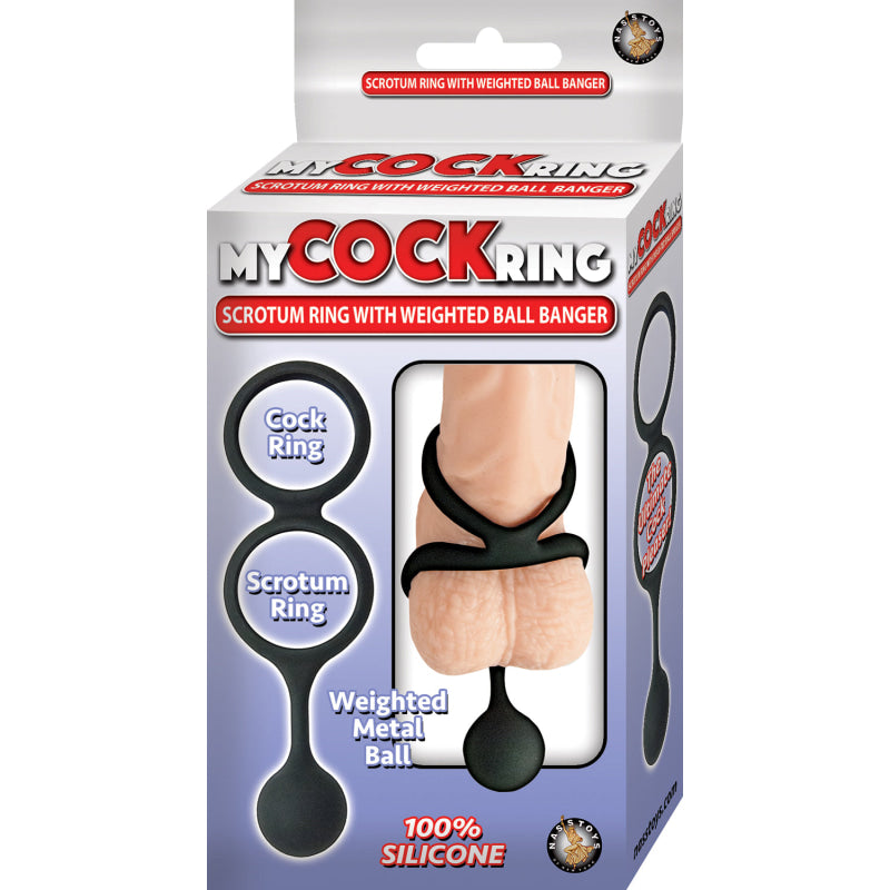 My Cock Ring Scrotum Ring With Weighted Ball  Banger - Black