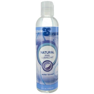 8 oz clear bottle of Clean Stream natural water-based anal lubricant with blue and white label