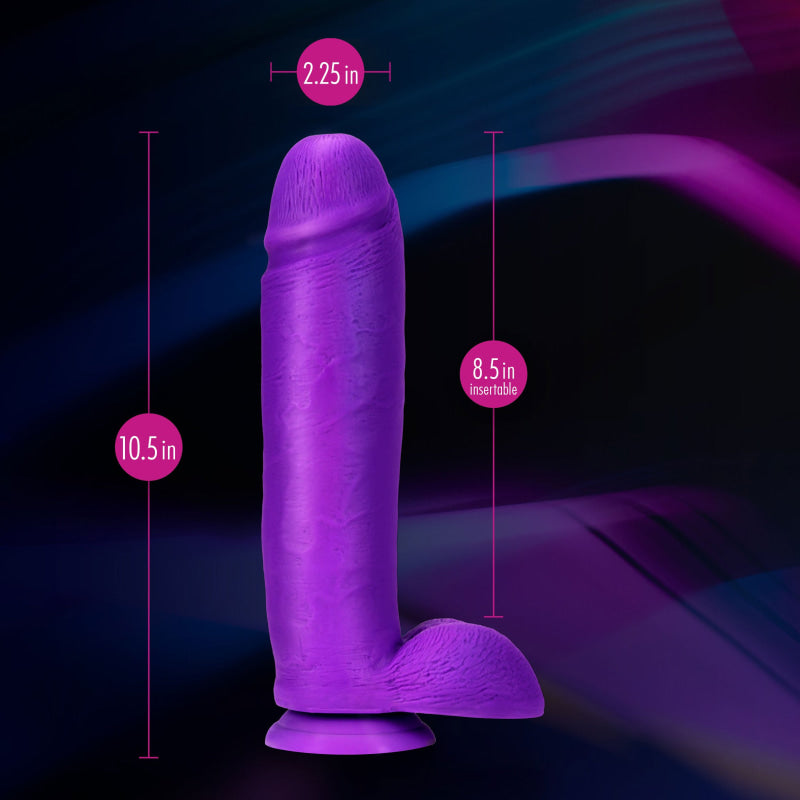 Neo Elite - 10 Inch Silicone Dual Density Cock  With Balls - Neon Purple