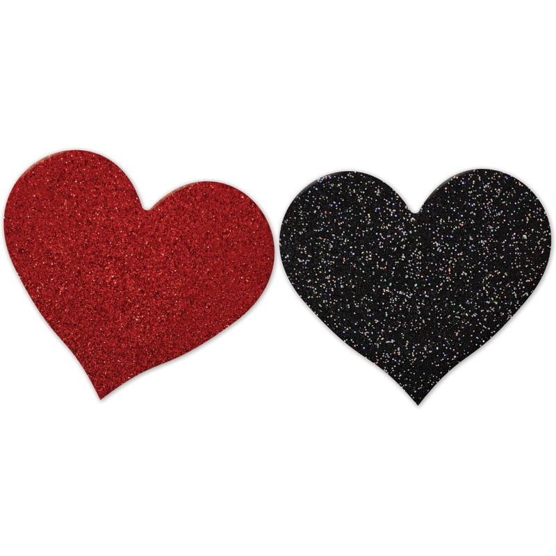 Nipplicious - Heart Shape Pasties - Glitter  -  Red and Black