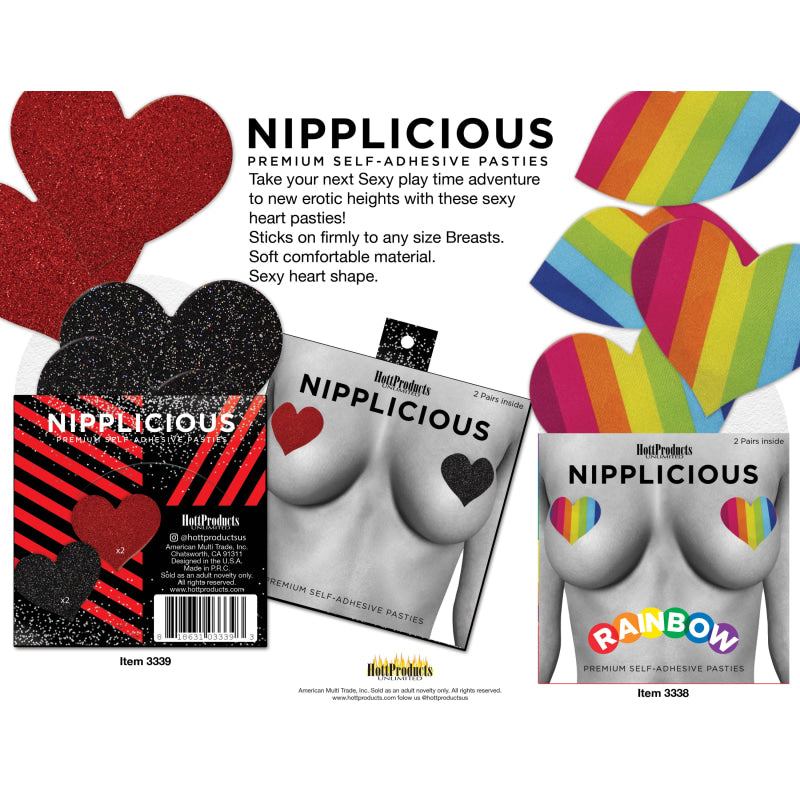 Nipplicious - Heart Shape Pasties - Glitter  -  Red and Black