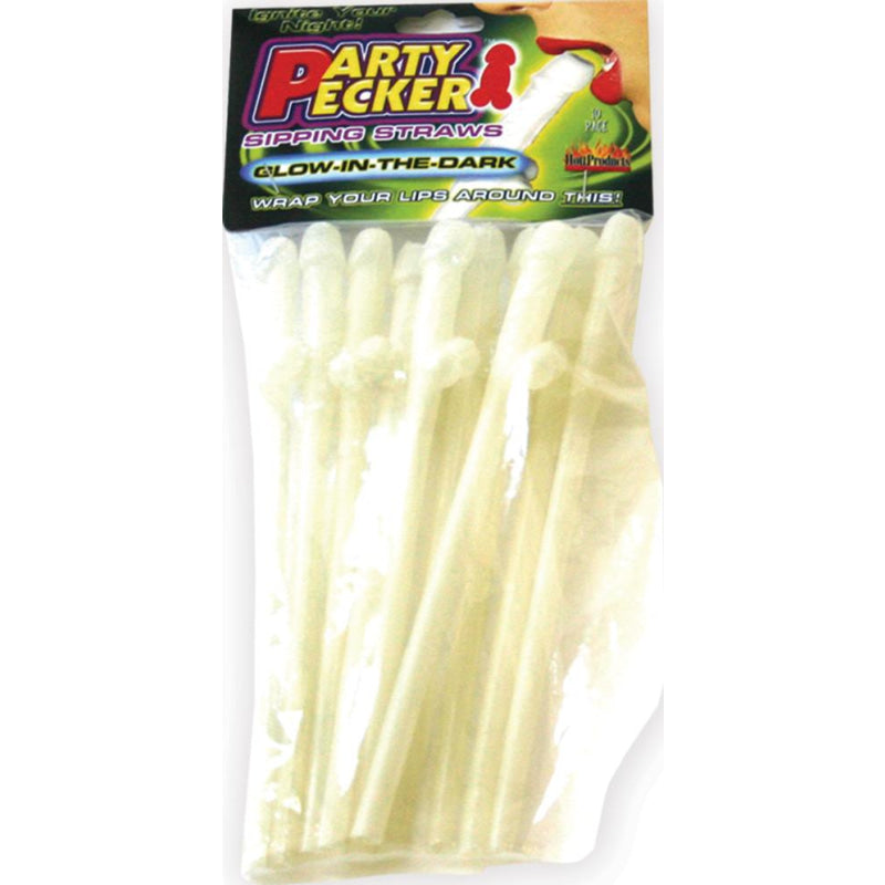 Party Pecker Sipping Straws 10 Pc Bag - Glow in the Dark