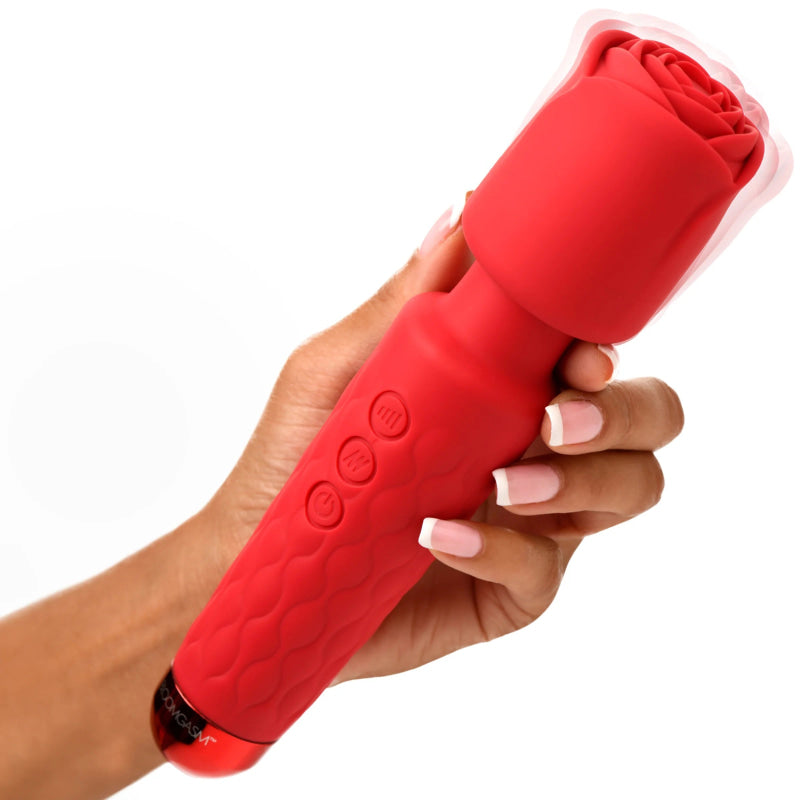 Pleasure Rose 10x Silicone Wand With Rose  Attachment - Red