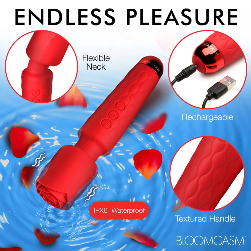 Pleasure Rose 10x Silicone Wand With Rose  Attachment - Red