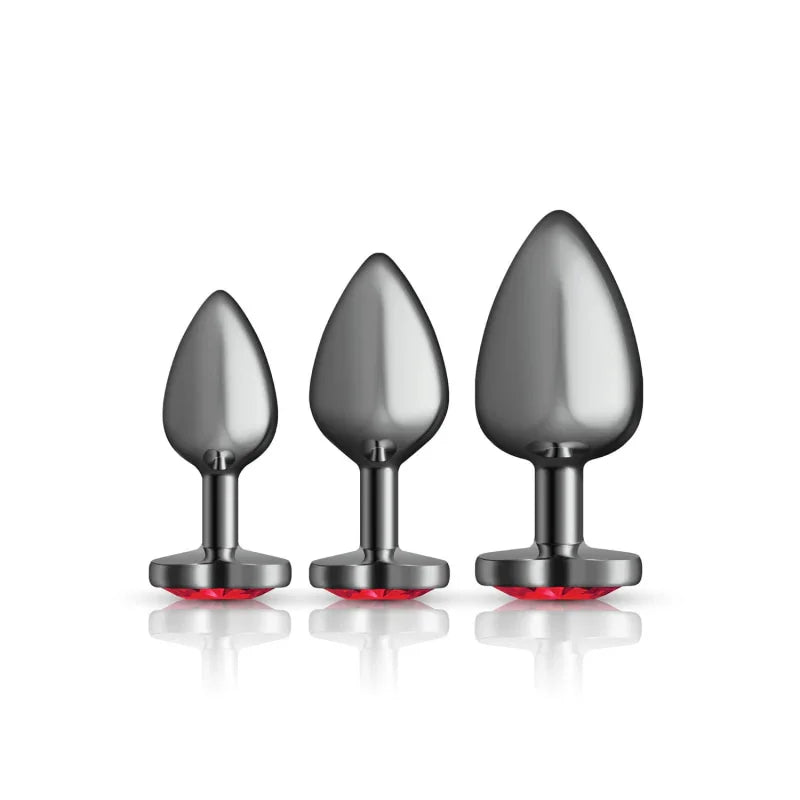 Cheeky Charms - Metal Butt Plug Gunmetal - Heart Dark Red - Anal Trainer Kit - MyPleasure