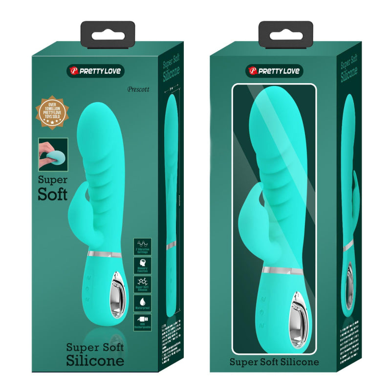 Prescott Super Soft Rabbit Silicone Vibrator -  Teal