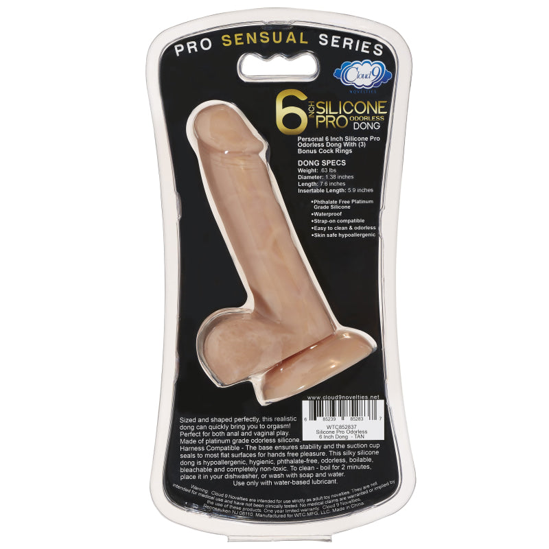 Pro Sensual Series 6 Inch Silicone Pro Odorless Dong - Tan