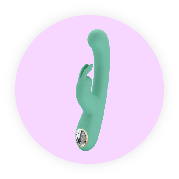 Green rabbit vibrator on a pink circular background
