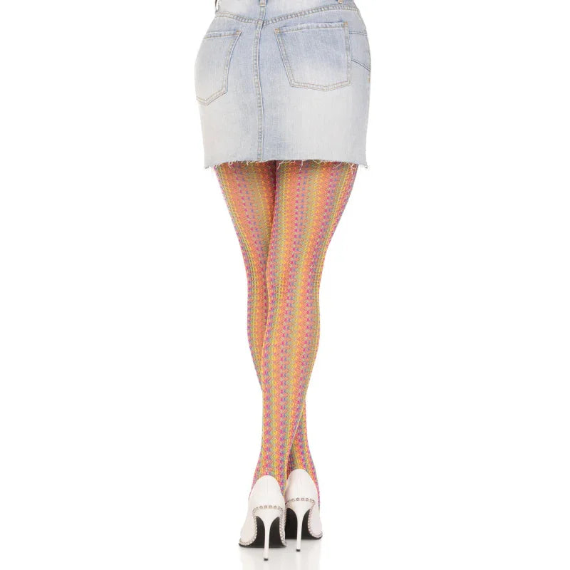 Rainbow Crochet Net Tights - One Size - Multicolor - MyPleasure