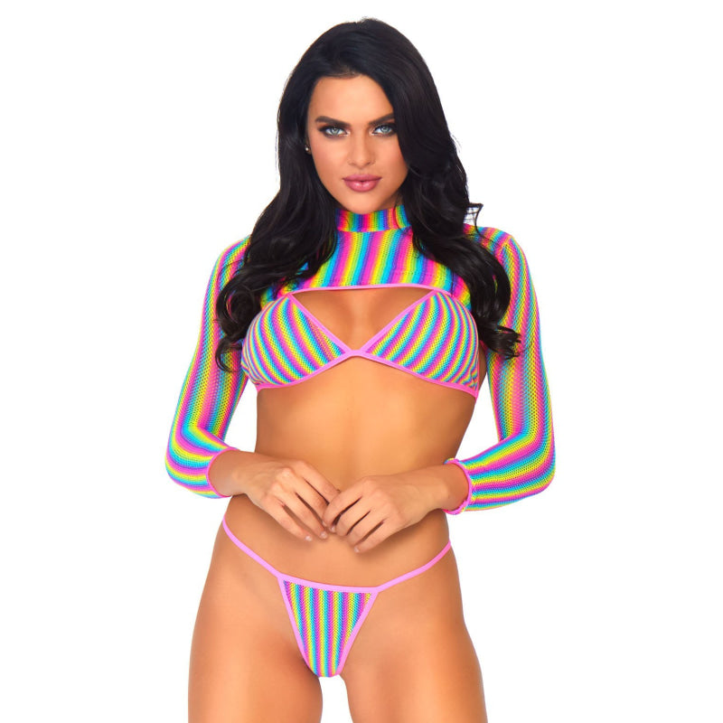 Rainbow Fishnet Top Set - One Size - Multi