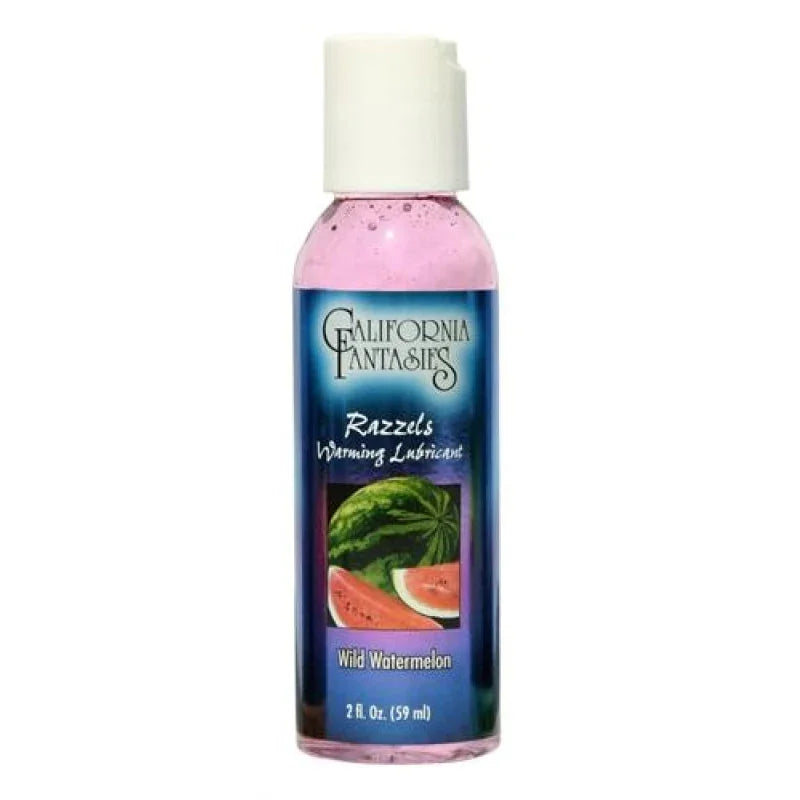 2 oz bottle of California Fantasies Razzels warming lubricant in wild watermelon scent