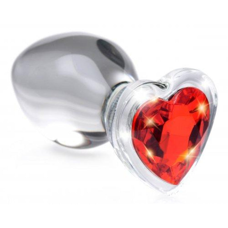 Red Heart Gem Glass Anal Plug - Medium