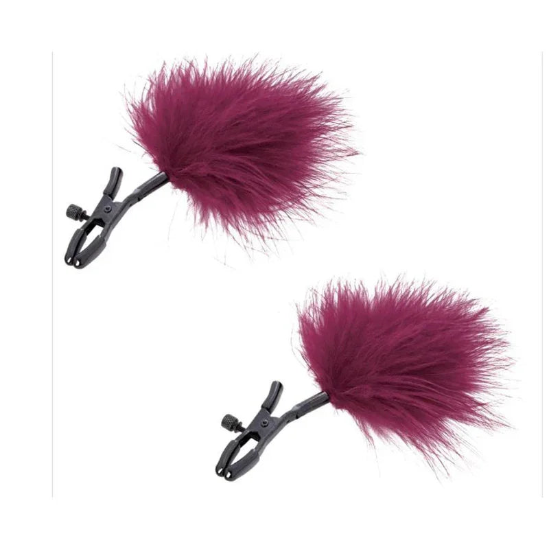 Sex and Mischief Enchanted Feather Nipple Clamps - Burgundy - MyPleasure