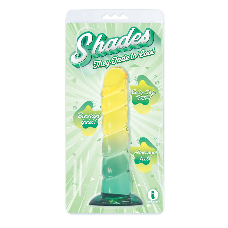 Shades, 7.5"" Swirl Jelly Tpr Gradient Dong - Yellow and Mint