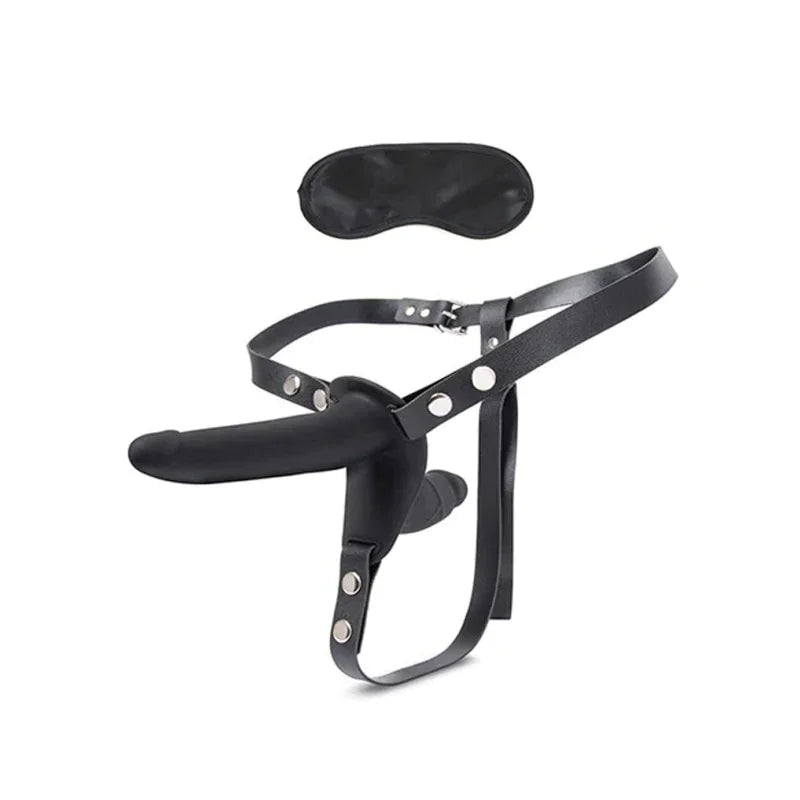 Silicone Strap on Harness Dildo With Internal Penetration - Black
