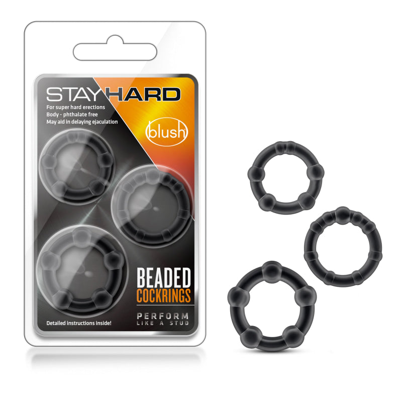 Stay Hard Beaded Cockrings - 3 Pack - Black