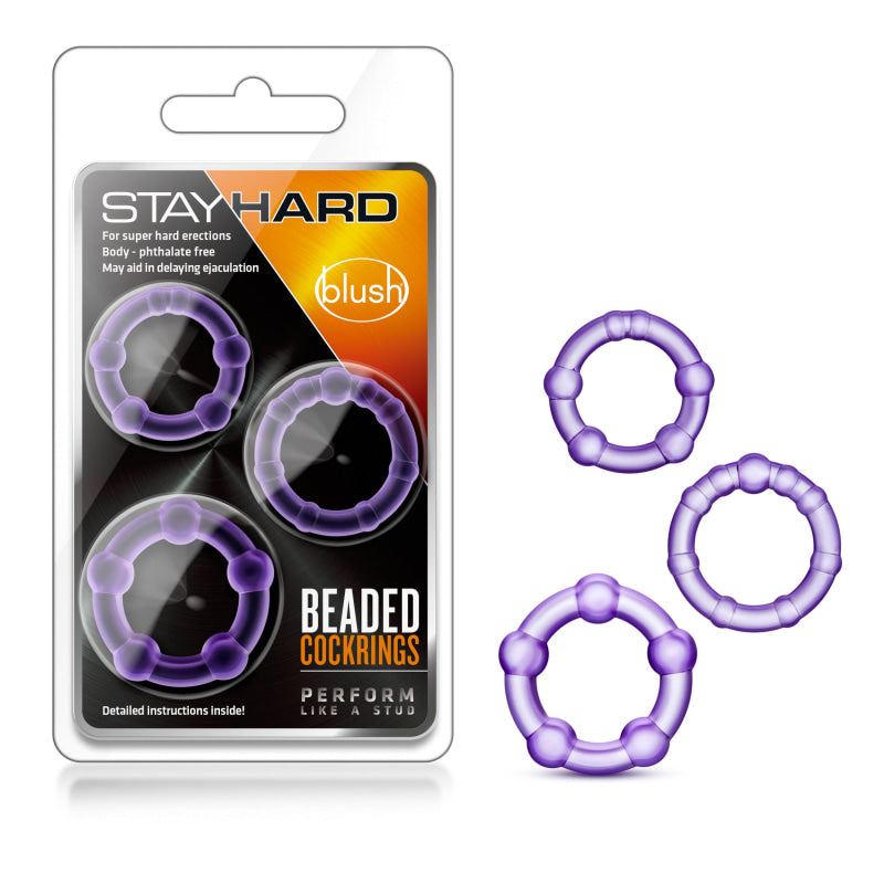 Stay Hard Beaded Cockrings - 3 Pack - Purple