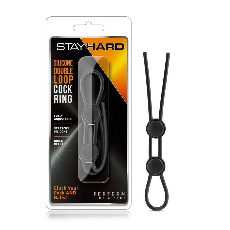 Stay Hard - Silicone Double Loop Cock Ring - Black - MyPleasure