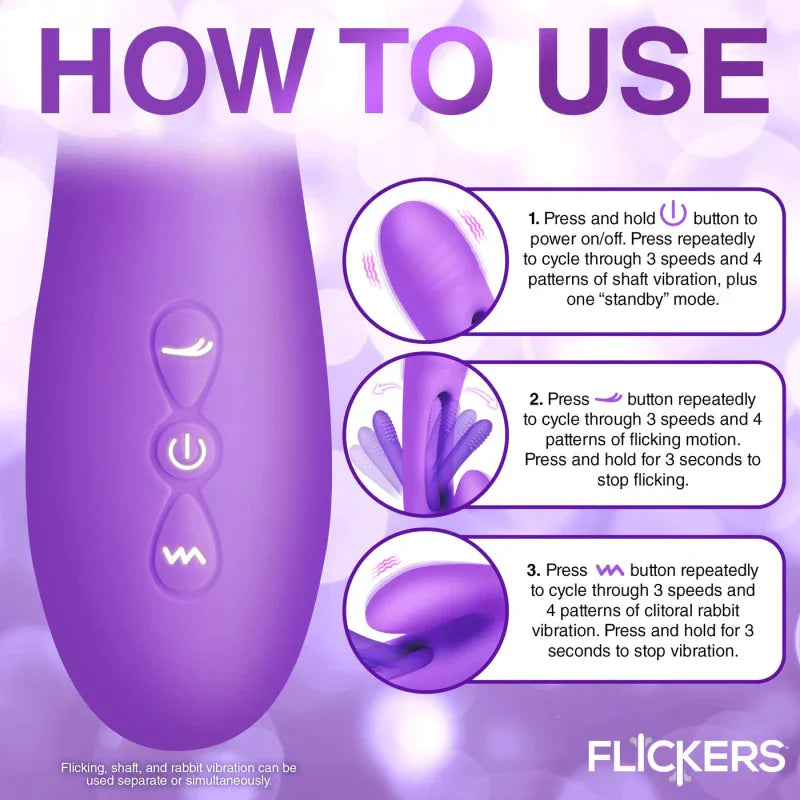 Tri-Flick Flicking Silicone Rabbit Vibrator - Purple - MyPleasure