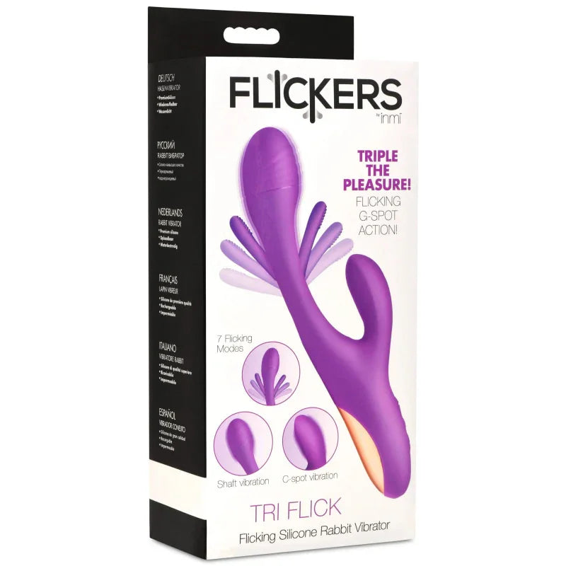 Tri-Flick Flicking Silicone Rabbit Vibrator - Purple - MyPleasure