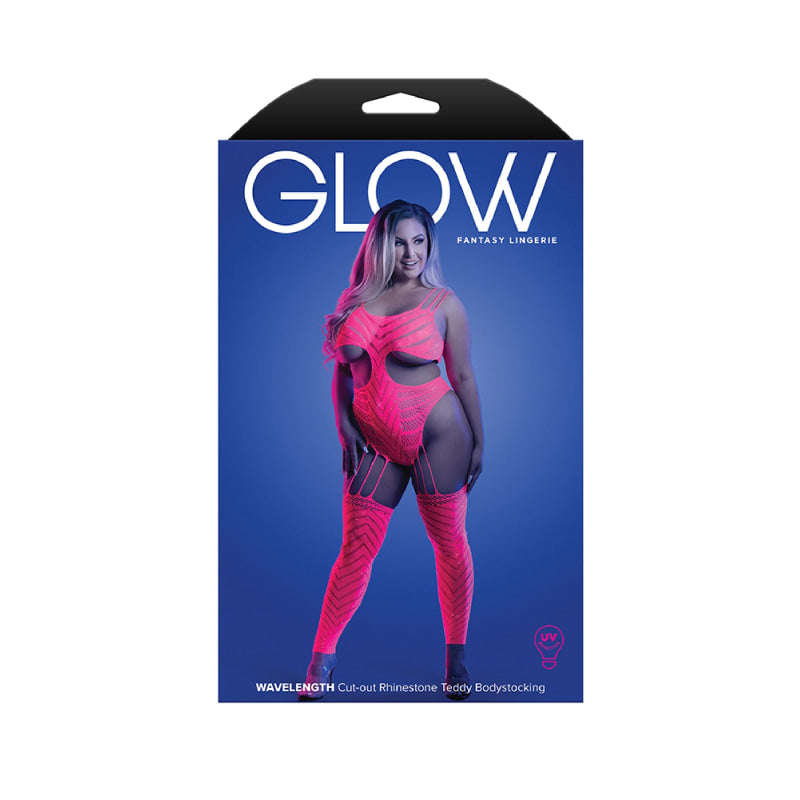 Wavelength Cutout Rhinestone Teddy Bodystocking -  Queen - Neon Pink