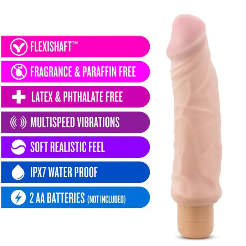 9-inch natural-colored vibrating dildo with realistic texture and multispeed features
