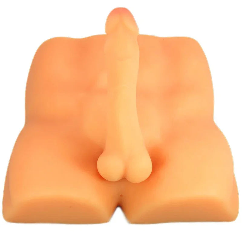 Beige male masturbation aid realistic prosthetic with detailed design on white background