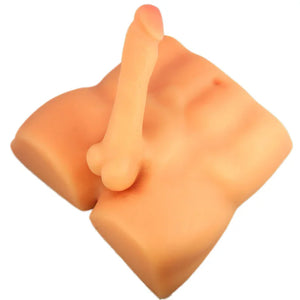 Beige male torso sex toy with erect penis, muscular chest detail, masturbation aid