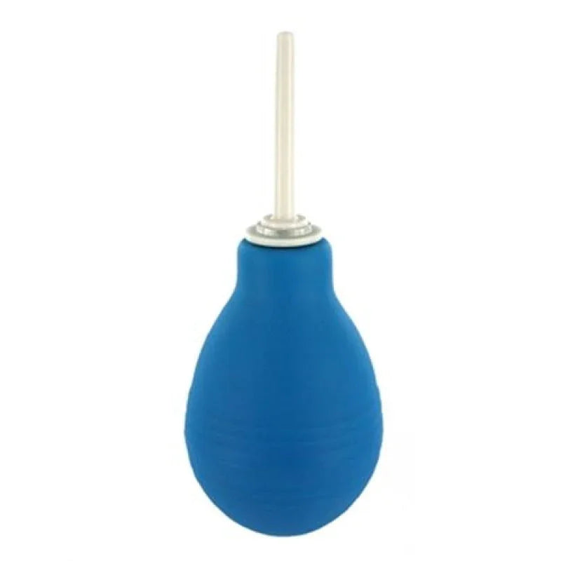 Blue rubber bulb enema with white nozzle for anal hygiene and cleansing