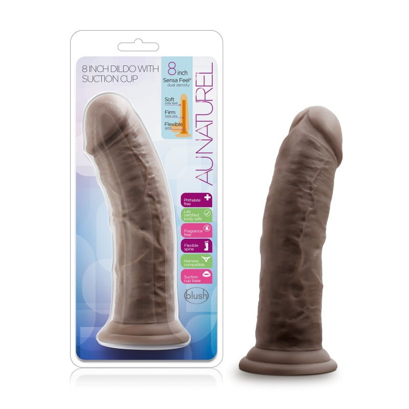 Au Naturel - 8 Inch Dildo With Suction Cup -  Chocolate