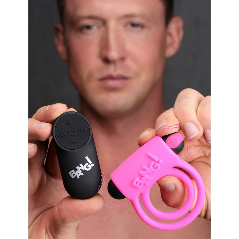 Bang - Silicone Cock Ring and Bullet With Remote Control - Pink - Lingerie & Sexy Apparel