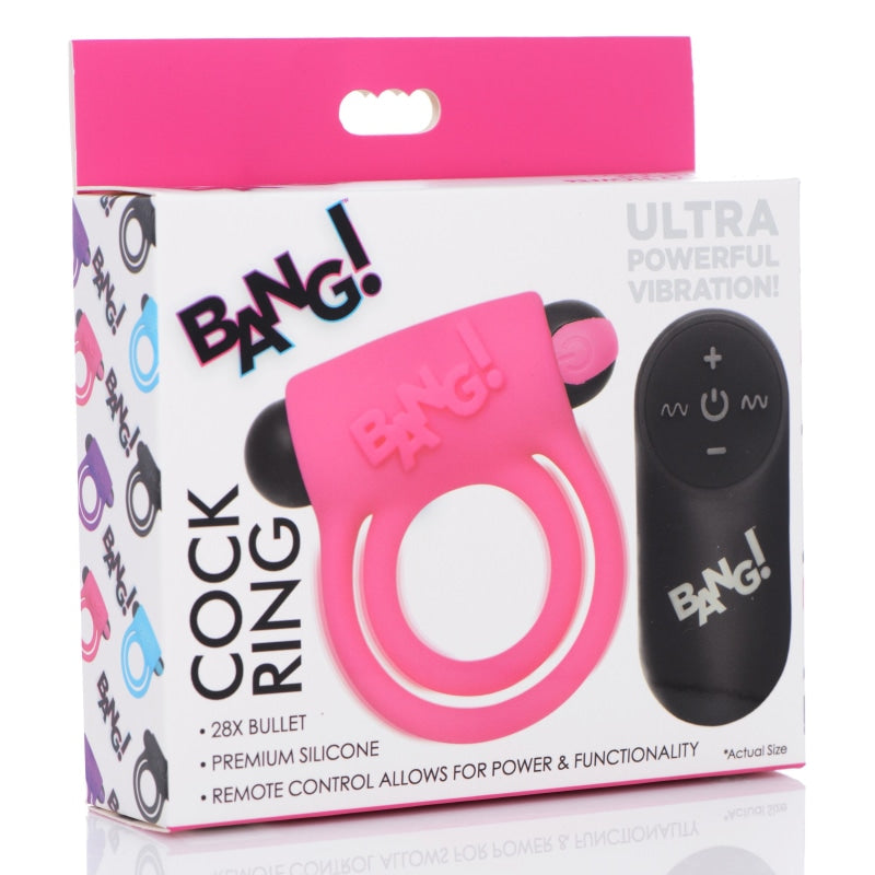 Bang - Silicone Cock Ring and Bullet With Remote Control - Pink - Lingerie & Sexy Apparel