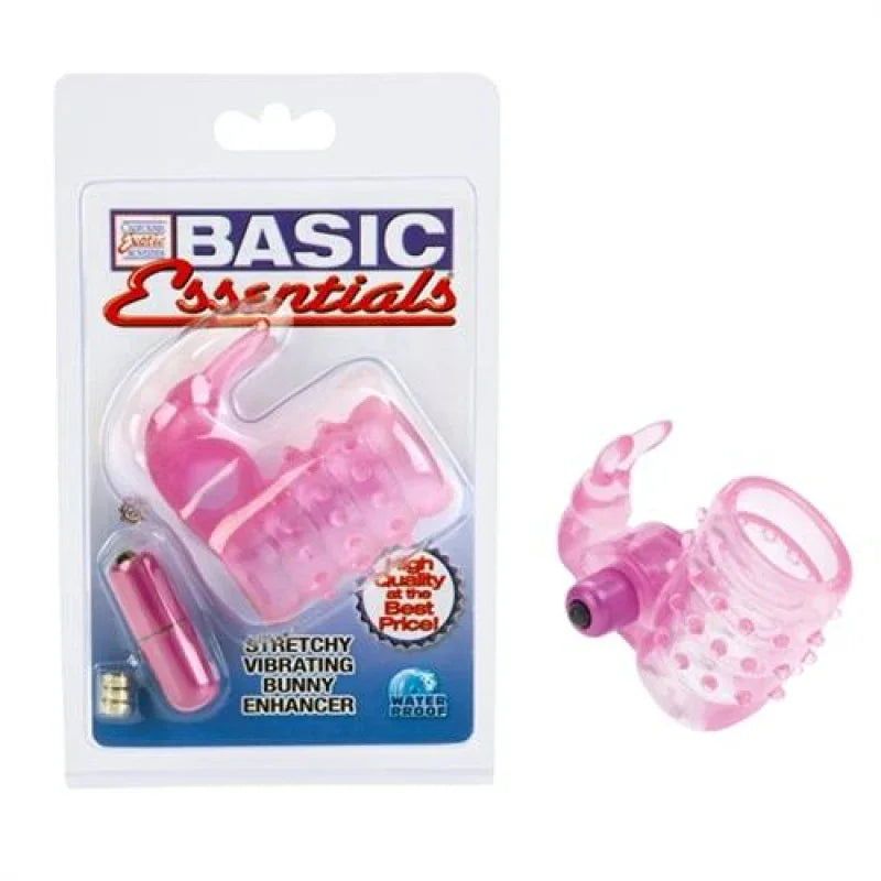 Basic Essentials Stretchy Vibrating Bunny Enhancer - Pink - MyPleasure