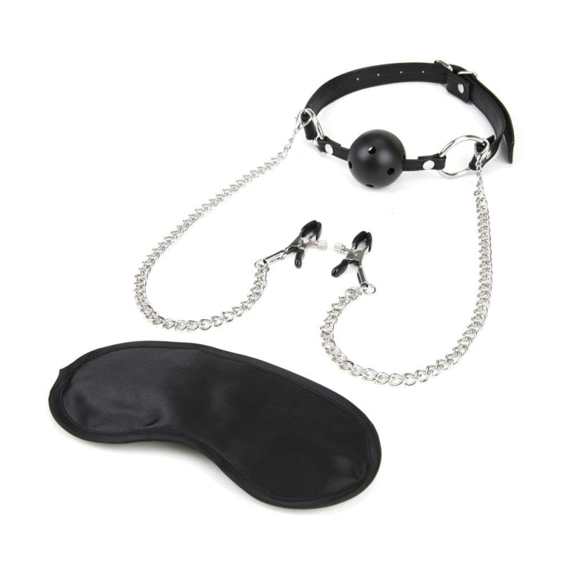 Breathable Ball Gag With Nipple Clamp Chain