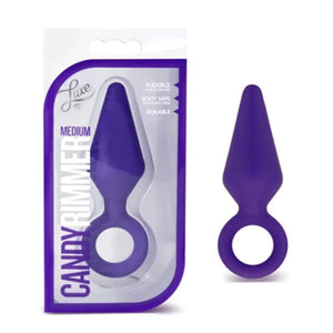 Medium purple silicone Candy Rimmer butt plug with finger ring, flexible and body-safe anal toy