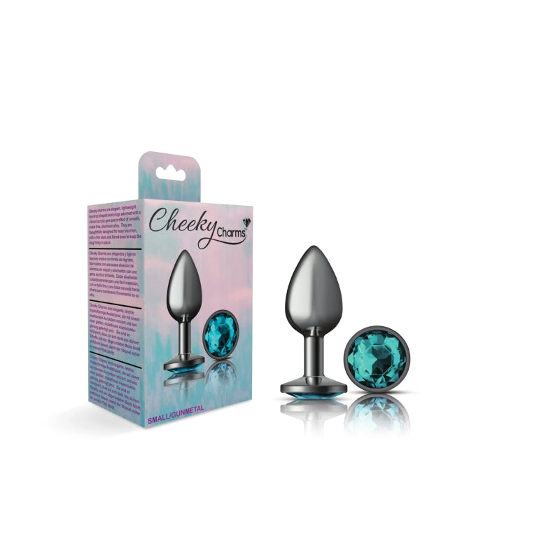 Cheeky Charms - Gunmetal Metal Butt Plug - Round - Teal - Small - Anal Toys & Stimulators