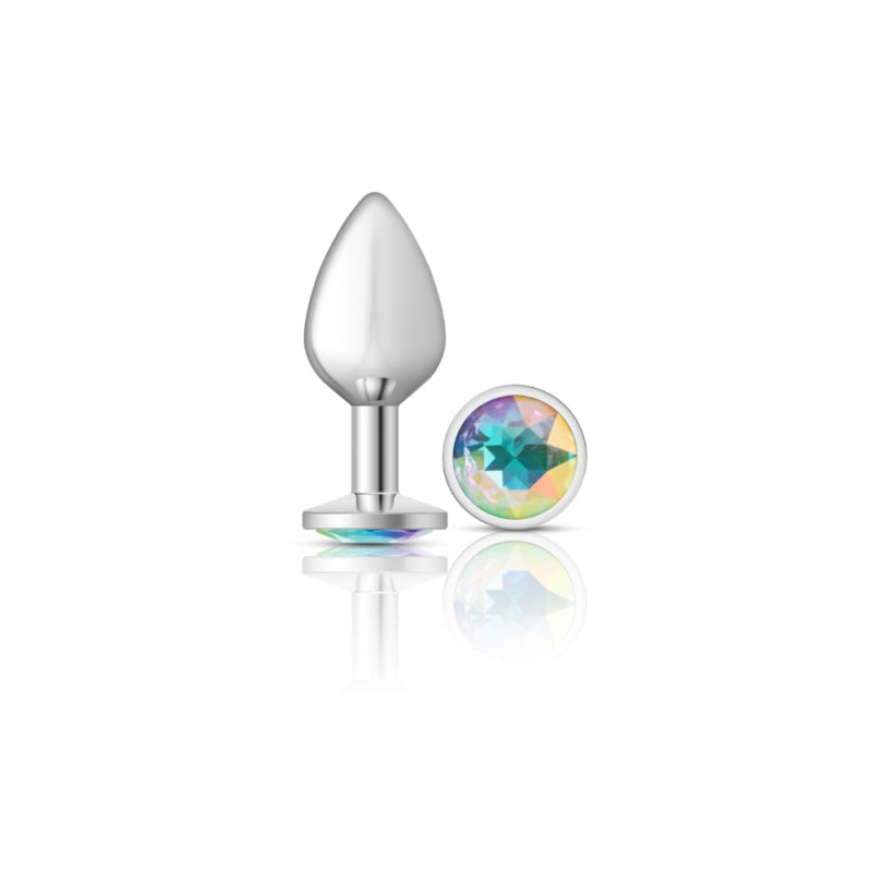 Cheeky Charms - Silver Metal Butt Plug - Round - Clear - Medium - Anal Toys & Stimulators