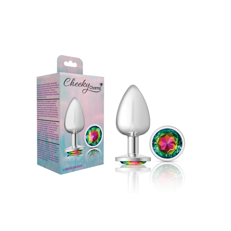 Cheeky Charms - Silver Metal Butt Plug - Round - Rainbow - Large - Anal Toys & Stimulators