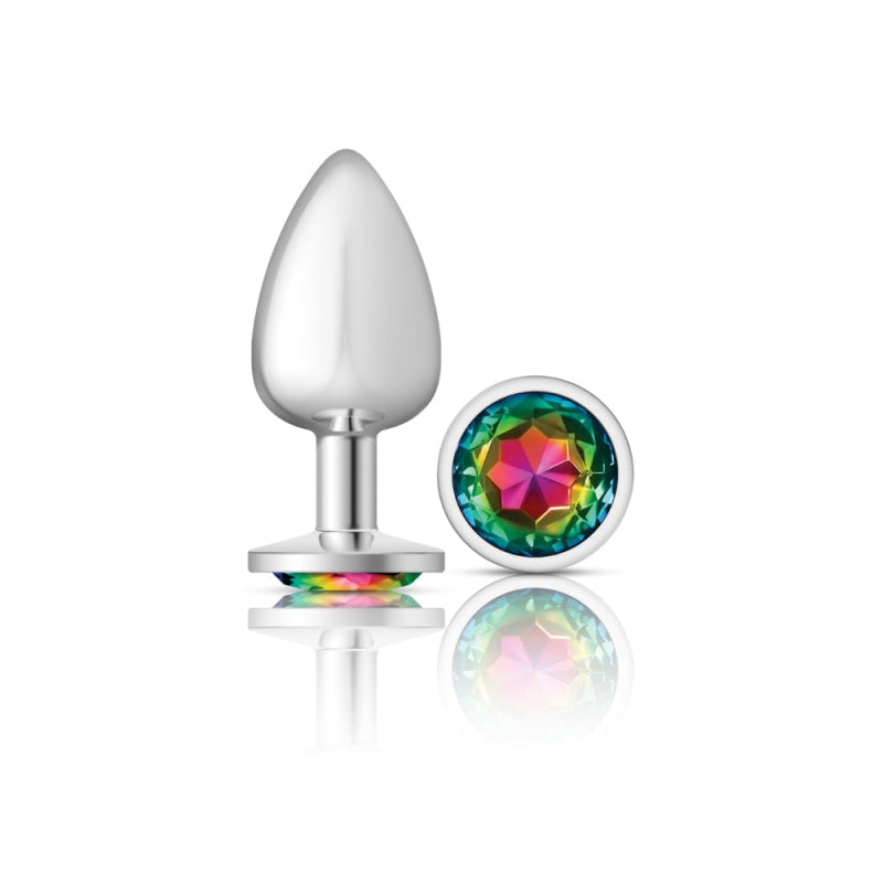 Cheeky Charms - Silver Metal Butt Plug - Round - Rainbow - Large - Anal Toys & Stimulators