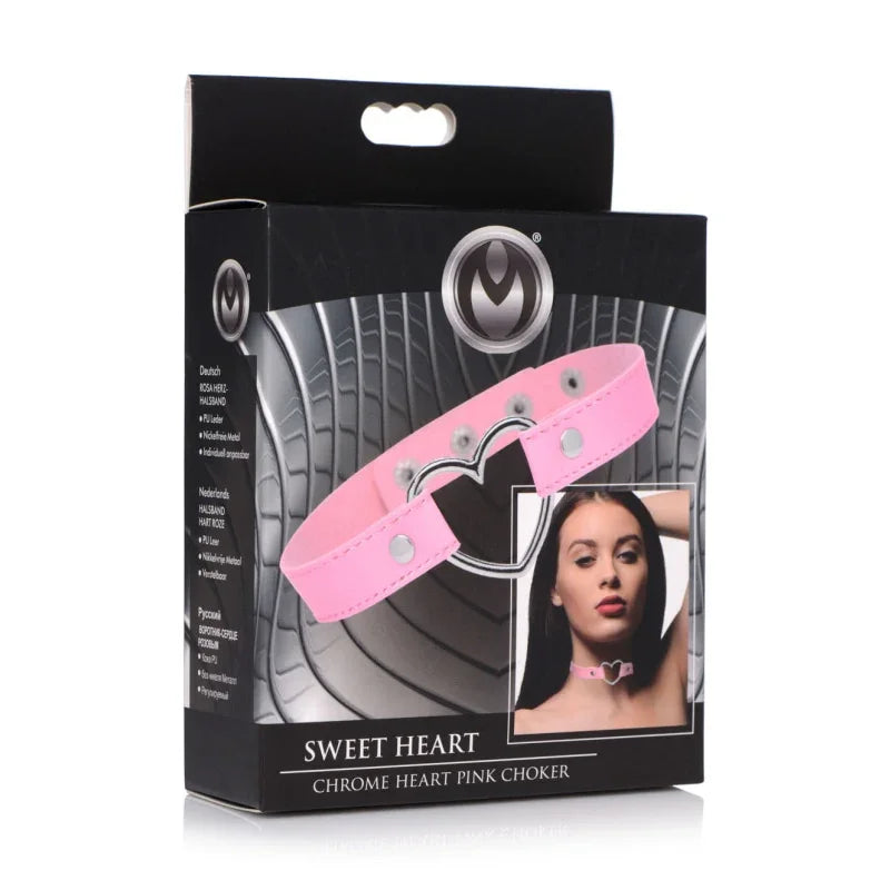 Dark Heart Chrome Heart Black Choker - Pink - MyPleasure