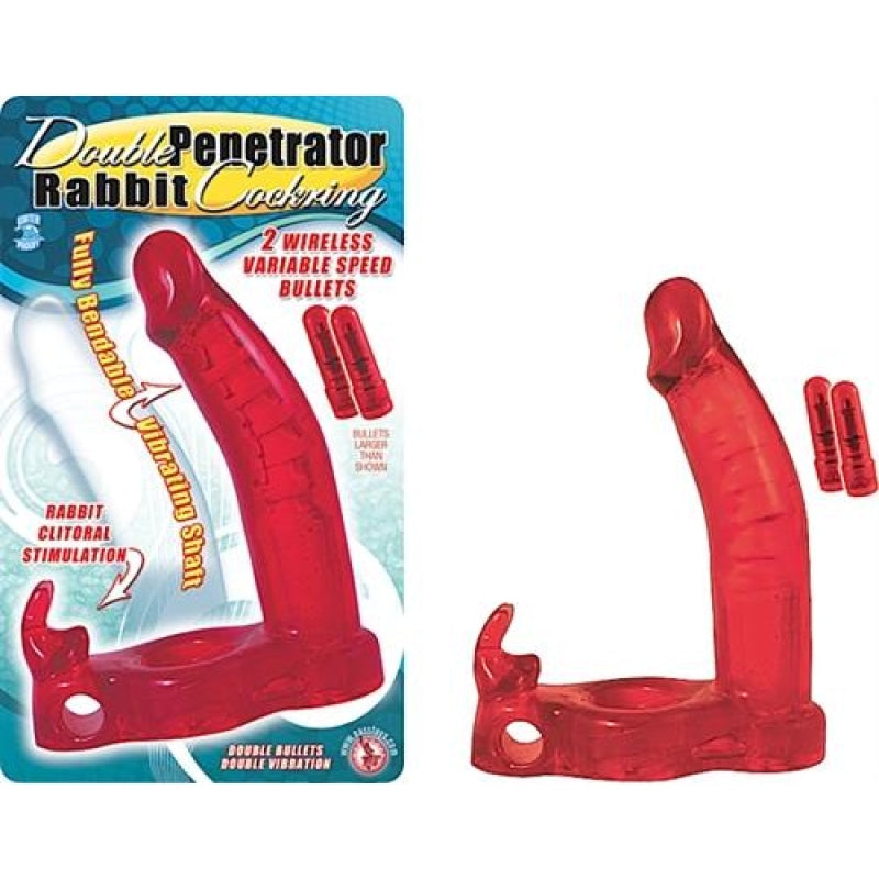 Double Penetrator Rabbit Cock Ring -Red