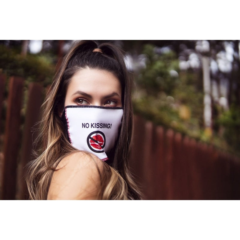 Face/ Neck Bandana Reversable Mask- Black/ Red Lips Print - One Size - Masks