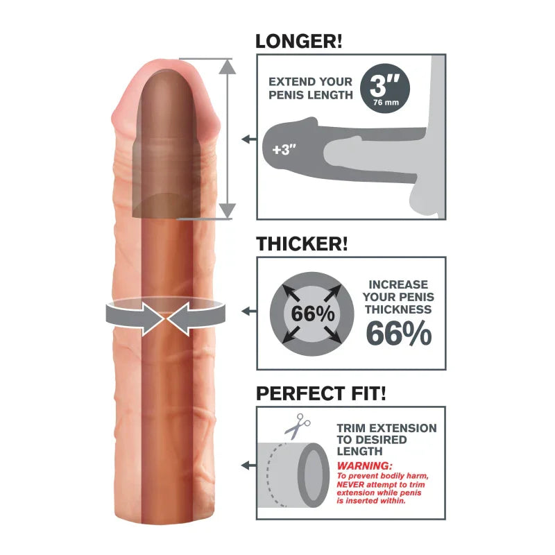 Fantasy X-Tension Mega 3-Inch Extension - Flesh