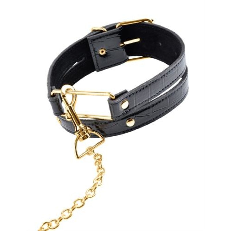 Fetish Fantasy Gold Collar and Leash - Black PD3978-23