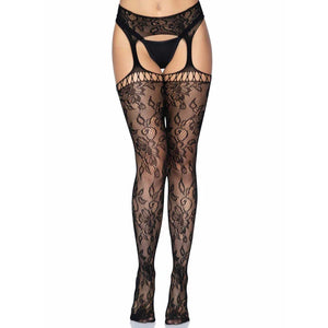 Gardenia Lace Garter Belt Stockings - One Size - One Size - Black