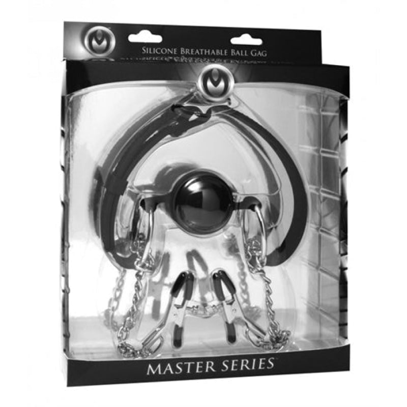 Hinder Silicone Breathable Ball Gag and  Nipple Clamps