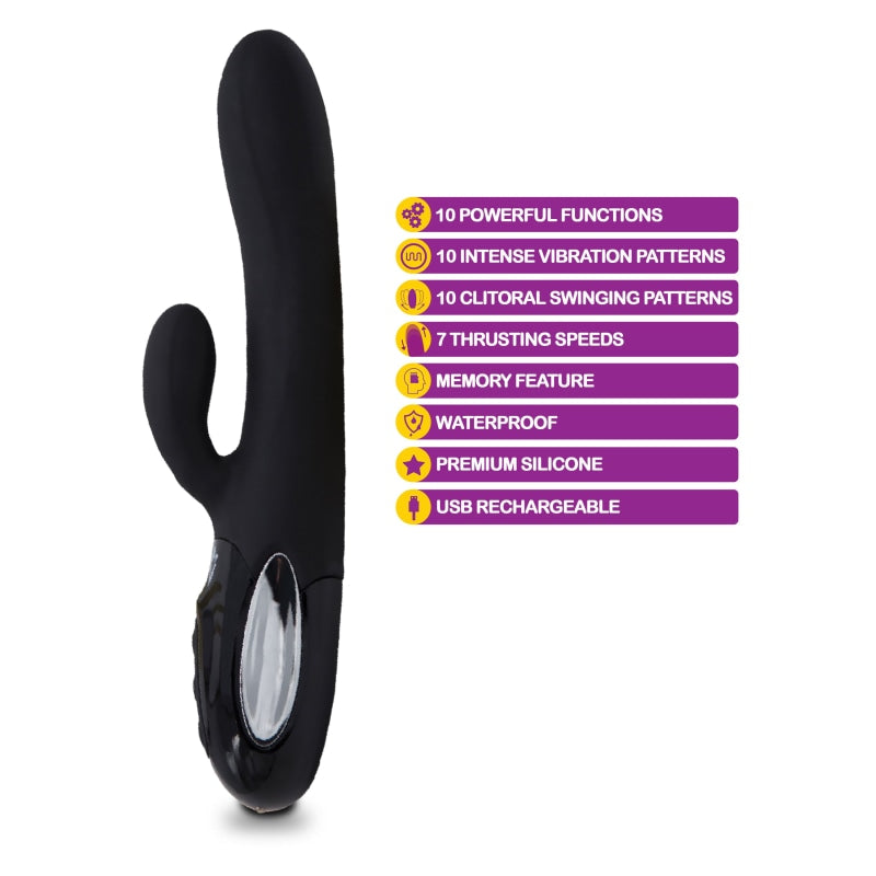 Hypnotic - Black - Thrusting Rabbit With Swinging Clitoral Stimulator - Vibrators