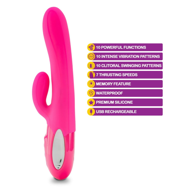 Hypnotic - Hot Pink - Thrusting Rabbit With Swinging Clitoral Stimulator - Vibrators